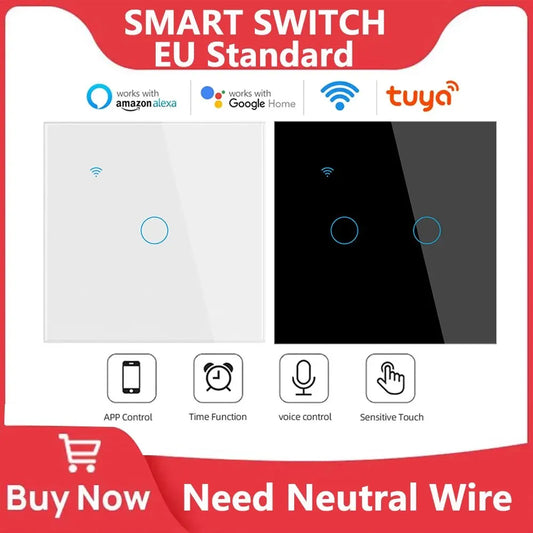 Interrupteur Mural Tactile WiFi Intelligent EU 220V avec Fil Neutre