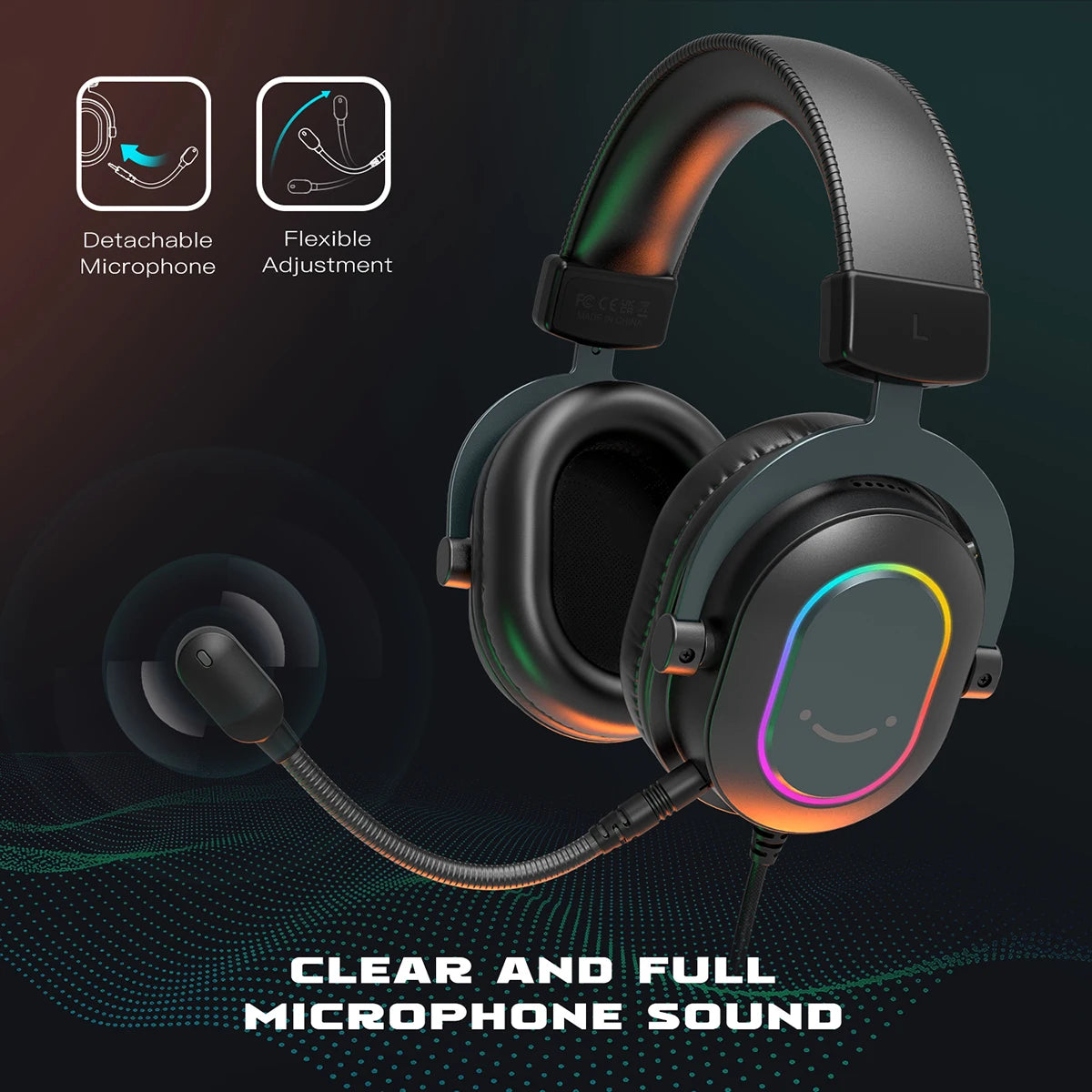 Casque Gaming Fifine Dynamic RGB – Casque Over-Ear avec Microphone, Son Surround 7.1, 3 Modes EQ pour PC, PS4, PS5