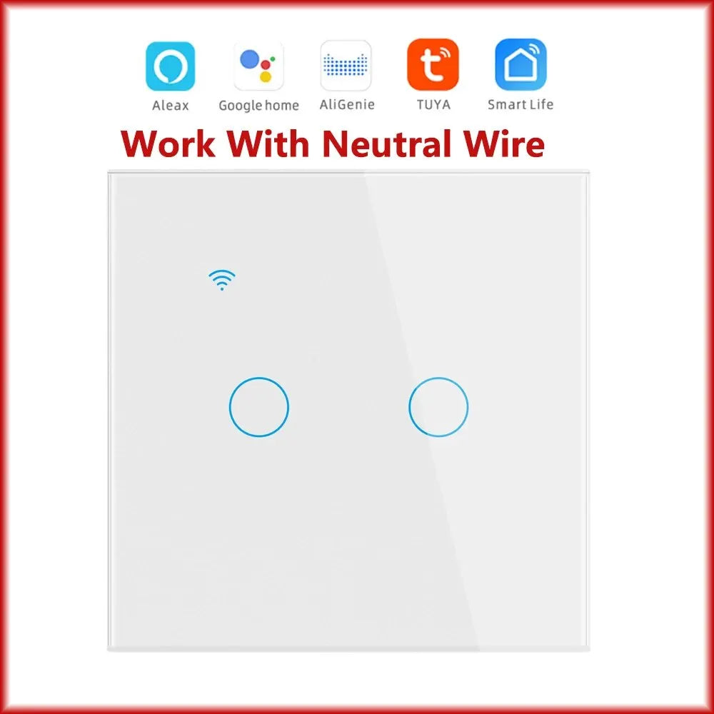 Interrupteur Mural Tactile WiFi Intelligent EU 220V avec Fil Neutre