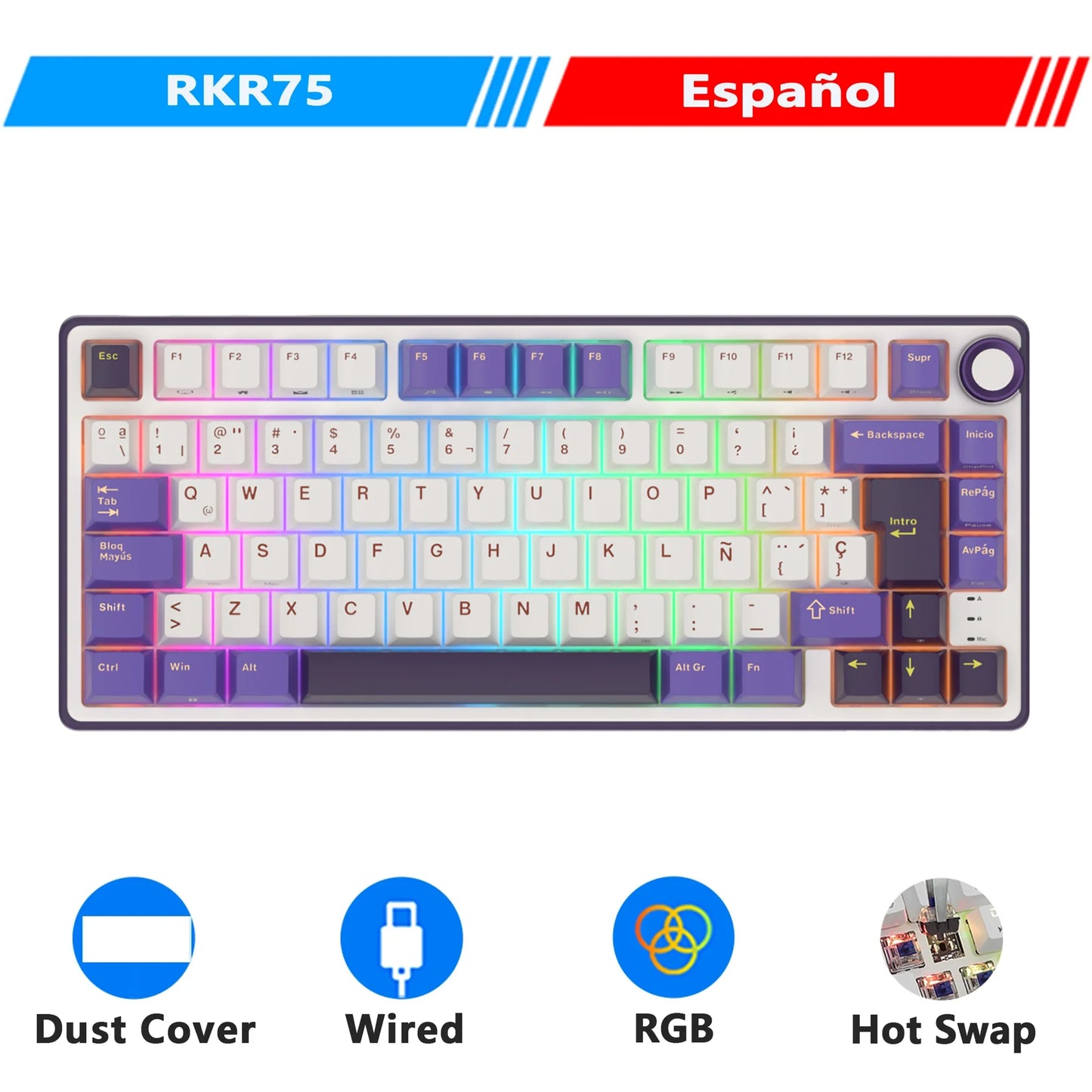 RK Royal Kludge R75 Gasket – Clavier Mécanique Filaire 80 Touches RGB
