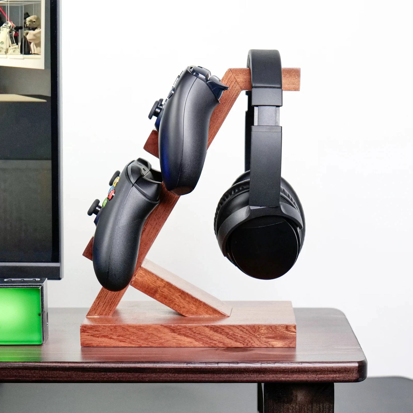Support Casque en Bois pour Bureau – Porte-Headphones Gaming avec Base de Rangement pour AirPods Max, Bose, Razer