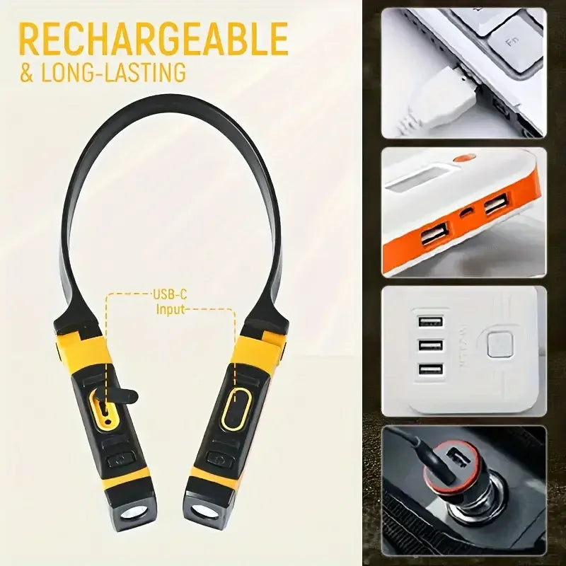 Lampe LED Rechargeable à Porter au Cou – 2 Niveaux de Luminosité, Bras Flexibles