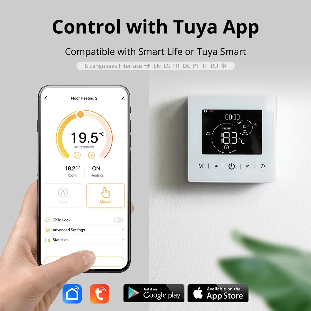 Thermostat Intelligent Beok Tuya WIFI à Piles pour Chaudière Gaz