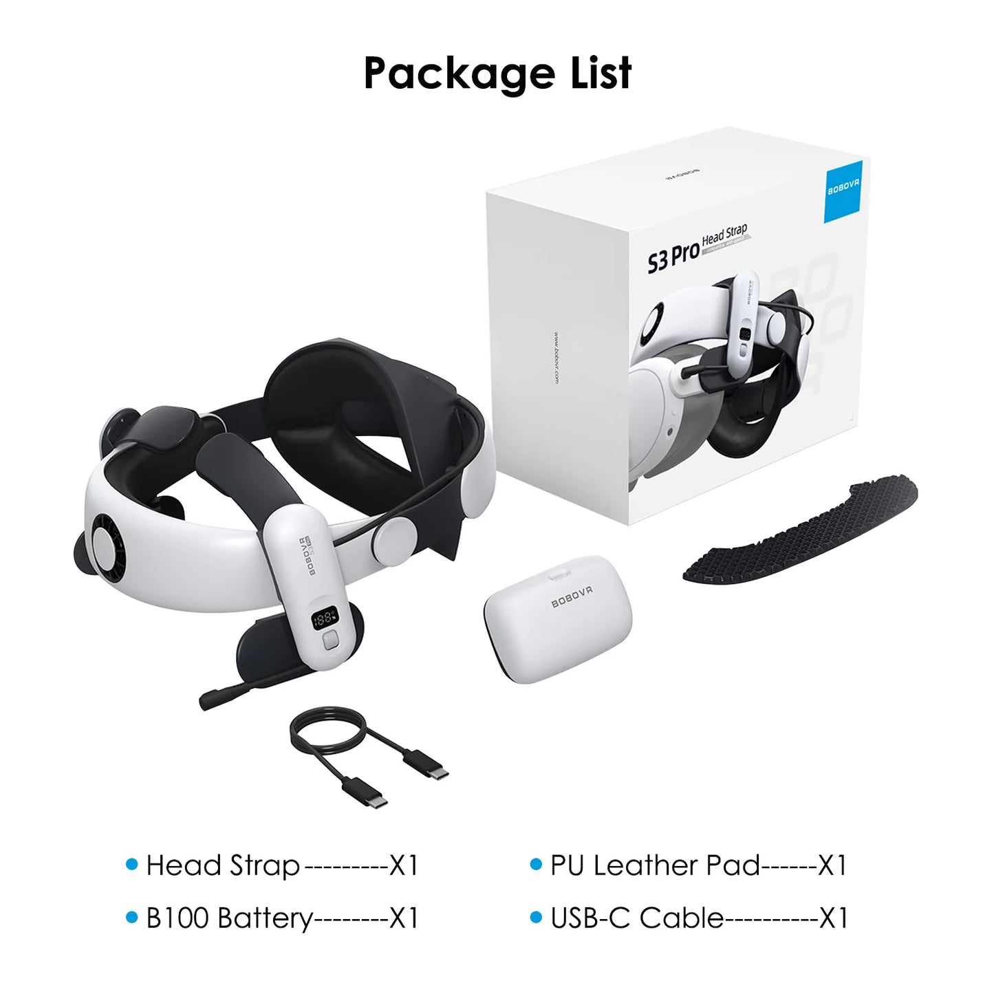BOBOVR S3 Pro – Sangle de tête avec batterie 10 000 mAh et système de ventilation pour Meta Quest 3/3S