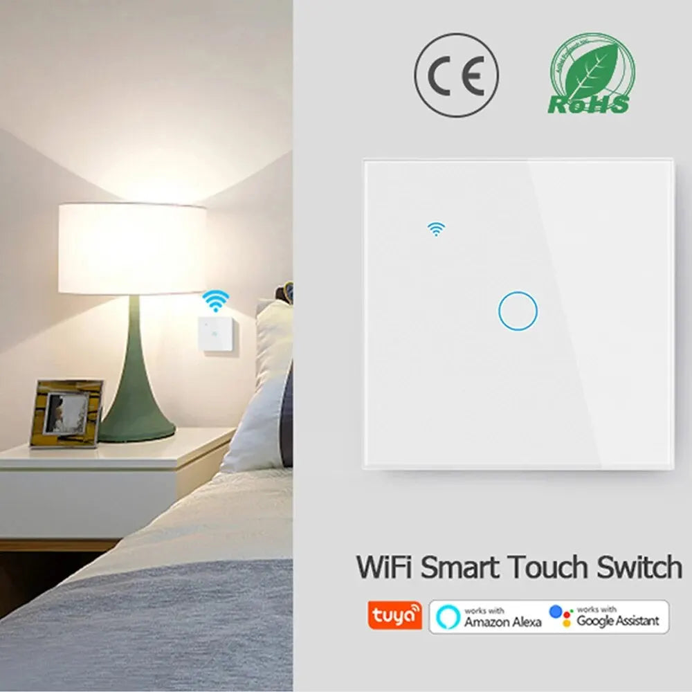 Interrupteur Mural Tactile WiFi Intelligent EU 220V avec Fil Neutre