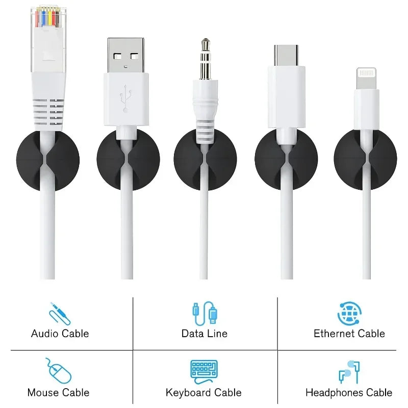 Pack de 5 Mini Organiseur de Câbles – Clips pour Câbles USB et Fils