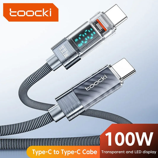 Câble Toocki USB Type-C à Type-C 100W PD – Charge Rapide et Transmission Vidéo en Transparent