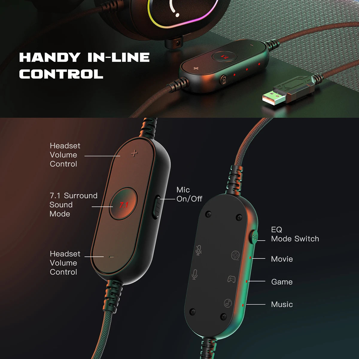 Casque Gaming Fifine Dynamic RGB – Casque Over-Ear avec Microphone, Son Surround 7.1, 3 Modes EQ pour PC, PS4, PS5
