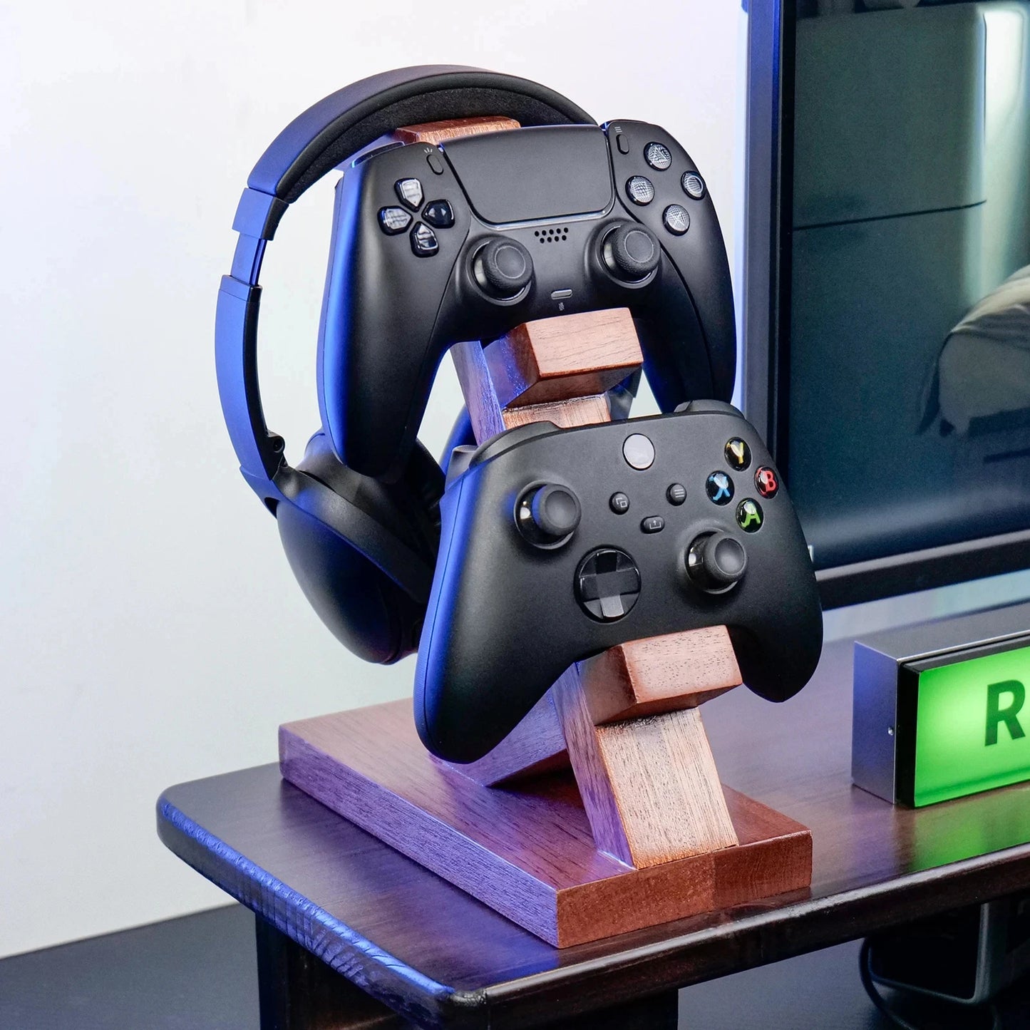Support Casque en Bois pour Bureau – Porte-Headphones Gaming avec Base de Rangement pour AirPods Max, Bose, Razer